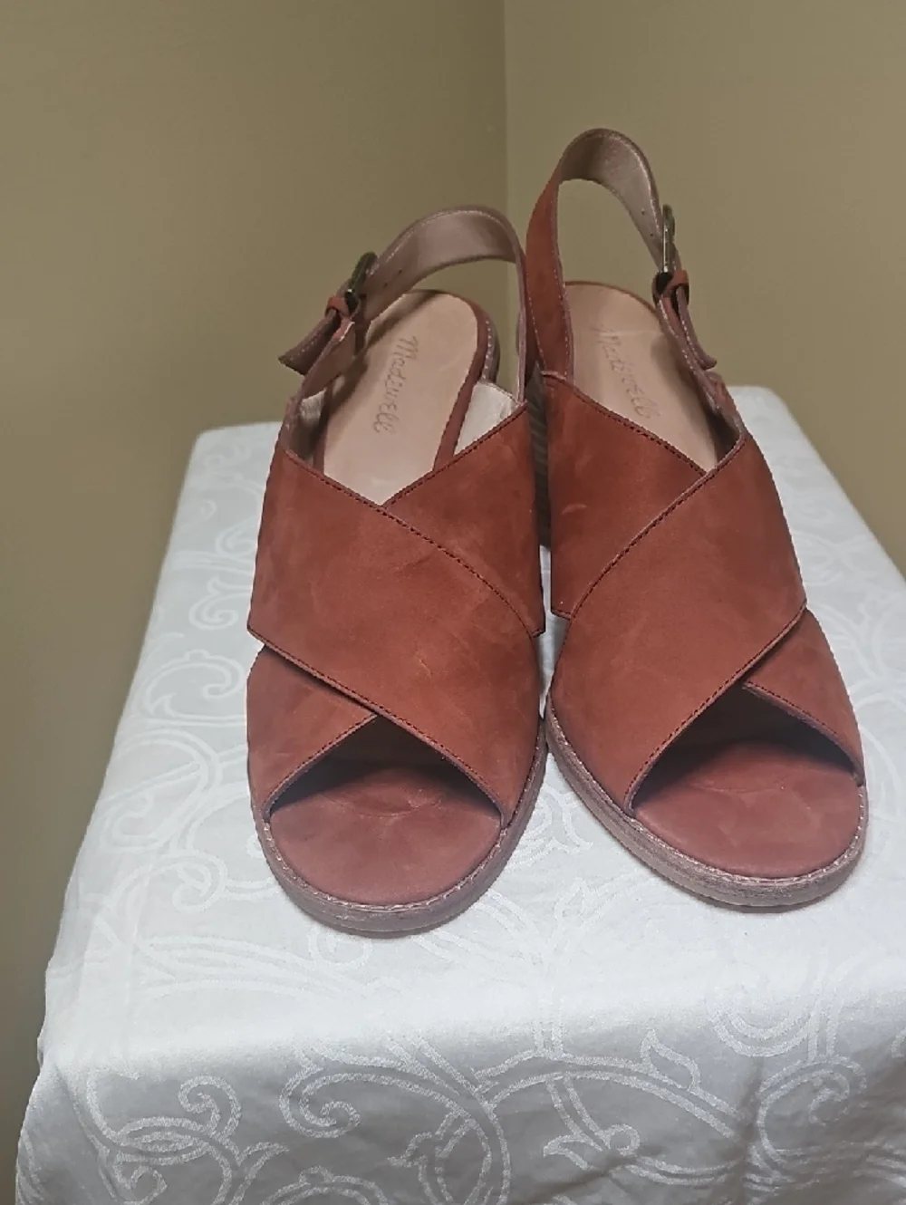 Madewell Rust Suede Crisscross Open‑Toe Slingback Sandals - Picture 2 of 5